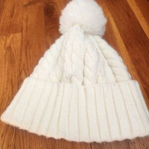Kate Spade White Cable Knit Beanie Hat With Pom Pom Unisex - One Size
